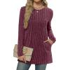 imageXIEERDUO Long Sleeve Shirts for Women Crewneck Tunic Tops Loose Fit Dressy Womens Sweaters with Pockets Fall Fashion 2025Fuchsia