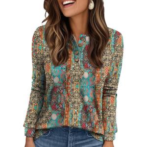 imageXIEERDUO Long Sleeve Shirts for Women Henley Fall Womens Tops Crew Neck Blouses Dressy Casual Winter Clothes S3XlFigure