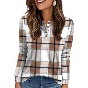 imageXIEERDUO Long Sleeve Shirts for Women Henley Fall Womens Tops Crew Neck Blouses Dressy Casual Winter Clothes S3XlGrid