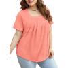 imageWomens Summer Tops Square Neck Pleated Front Short Sleeve Tunic Shirts S3XL04coral