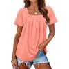 imageWomens Summer Tops Square Neck Pleated Front Short Sleeve Tunic Shirts S3XL04coral