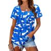 imageWomens Summer Tops Square Neck Pleated Front Short Sleeve Tunic Shirts S3XL26blue Floral