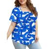 imageWomens Summer Tops Square Neck Pleated Front Short Sleeve Tunic Shirts S3XL26blue Floral