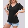 imageXIEERDUO Lace Puff Sleeve Tops for Women 2024 V Neck Shirts Womens Shirts Dressy Casual Loose Tops Summer Tee ShirtA01black