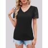 imageXIEERDUO Lace Puff Sleeve Tops for Women 2024 V Neck Shirts Womens Shirts Dressy Casual Loose Tops Summer Tee ShirtA01black