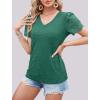imageXIEERDUO Lace Puff Sleeve Tops for Women 2024 V Neck Shirts Womens Shirts Dressy Casual Loose Tops Summer Tee ShirtA03dark Green