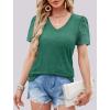 imageXIEERDUO Lace Puff Sleeve Tops for Women 2024 V Neck Shirts Womens Shirts Dressy Casual Loose Tops Summer Tee ShirtA03dark Green