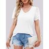 imageXIEERDUO Lace Puff Sleeve Tops for Women 2024 V Neck Shirts Womens Shirts Dressy Casual Loose Tops Summer Tee ShirtA05white