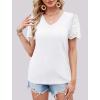 imageXIEERDUO Lace Puff Sleeve Tops for Women 2024 V Neck Shirts Womens Shirts Dressy Casual Loose Tops Summer Tee ShirtA05white