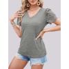 imageXIEERDUO Lace Puff Sleeve Tops for Women 2024 V Neck Shirts Womens Shirts Dressy Casual Loose Tops Summer Tee ShirtA10gray