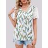 imageXIEERDUO Lace Puff Sleeve Tops for Women 2024 V Neck Shirts Womens Shirts Dressy Casual Loose Tops Summer Tee ShirtLeaf Print