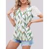 imageXIEERDUO Lace Puff Sleeve Tops for Women 2024 V Neck Shirts Womens Shirts Dressy Casual Loose Tops Summer Tee ShirtLeaf Print
