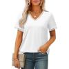 imageXIEERDUO V Neck T Shirts for Women Lace Sleeve Ladies Tops and Blouses Summer Outfits Basic TeeAwhite