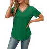 imageXIEERDUO V Neck T Shirts for Women Lace Sleeve Ladies Tops and Blouses Summer Outfits Basic TeeBgreen