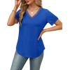 imageXIEERDUO V Neck T Shirts for Women Lace Sleeve Ladies Tops and Blouses Summer Outfits Basic TeeBroyal Blue
