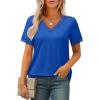 imageXIEERDUO V Neck T Shirts for Women Lace Sleeve Ladies Tops and Blouses Summer Outfits Basic TeeBroyal Blue