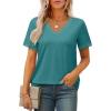 imageXIEERDUO V Neck T Shirts for Women Lace Sleeve Ladies Tops and Blouses Summer Outfits Basic TeeLight Blue