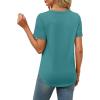 imageXIEERDUO V Neck T Shirts for Women Lace Sleeve Ladies Tops and Blouses Summer Outfits Basic TeeLight Blue