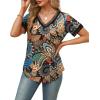 imageXIEERDUO V Neck T Shirts for Women Lace Sleeve Ladies Tops and Blouses Summer Outfits Basic TeePatternedblack Leaf