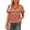 imageXIEERDUO V Neck T Shirts for Women Lace Sleeve Ladies Tops and Blouses Summer Outfits Basic TeePatternedboho Floral