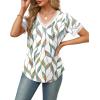 imageXIEERDUO V Neck T Shirts for Women Lace Sleeve Ladies Tops and Blouses Summer Outfits Basic TeePatternedwhite Leaf
