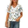 imageXIEERDUO V Neck T Shirts for Women Lace Sleeve Ladies Tops and Blouses Summer Outfits Basic TeePatternedwhite Leaf