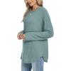 imageXIEERDUO Women Tunic Tops Dressy Casual Long Sleeve Shirts Fall Trendy Waffle Knit Crewneck Curved Hem Fashion Clothing 2025Eblue Green