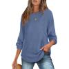 imageXIEERDUO Women Tunic Tops Dressy Casual Long Sleeve Shirts Fall Trendy Waffle Knit Crewneck Curved Hem Fashion Clothing 2025Fnavy Blue