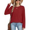imageXIEERDUO Women Tunic Tops Dressy Casual Long Sleeve Shirts Fall Trendy Waffle Knit Crewneck Curved Hem Fashion Clothing 2025Gburgundy