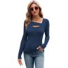 imageXIEERDUO Womens Long Sleeve Tops Slim Fit Fall Tops for Women 2025 Cutout Tops Y2K Ribbed TshirtDark Blue