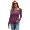 imageXIEERDUO Womens Long Sleeve Tops Slim Fit Fall Tops for Women 2025 Cutout Tops Y2K Ribbed TshirtPurplish