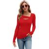 imageXIEERDUO Womens Long Sleeve Tops Slim Fit Fall Tops for Women 2025 Cutout Tops Y2K Ribbed TshirtRed
