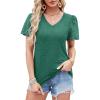 imageXIEERDUO Lace Puff Sleeve Tops for Women 2024 V Neck Shirts Womens Shirts Dressy Casual Loose Tops Summer Tee ShirtA03dark Green