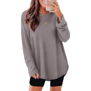 imageXIEERDUO Women Tunic Tops Dressy Casual Long Sleeve Shirts Fall Trendy Waffle Knit Crewneck Curved Hem Fashion Clothing 2025Bcoffee