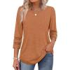 imageXIEERDUO 34 Length Sleeve Womens Tops and Blouses Dressy Casual Crewneck T Shirts Fashion Clothes Loose Fit TrendyCaramel