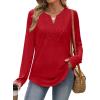 imageXIEERDUO Boho Tops for Women Blouses Dressy Casual V Neck Long Sleeve Shirts Fall Outfits Trendy Vacation ClothesRed