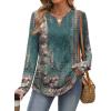 imageXIEERDUO Boho Tops for Women Blouses Dressy Casual V Neck Long Sleeve Shirts Fall Outfits Trendy Vacation ClothesZ Green Printed