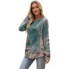 imageXIEERDUO Boho Tops for Women Blouses Dressy Casual V Neck Long Sleeve Shirts Fall Outfits Trendy Vacation ClothesZ Green Printed