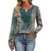 imageXIEERDUO Boho Tops for Women Blouses Dressy Casual V Neck Long Sleeve Shirts Fall Outfits Trendy Vacation ClothesZ Green Printed