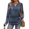 imageXIEERDUO Boho Tops for Women Blouses Dressy Casual V Neck Long Sleeve Shirts Fall Outfits Trendy Vacation ClothesZ Navy Printed