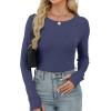 imageXIEERDUO Long Sleeve Thermal Shirt for Women Fleece Slim Fit Tops Crewneck Basic TShirts with Thumb Holes Fall Fashion 2025Blue