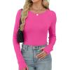 imageXIEERDUO Long Sleeve Thermal Shirt for Women Fleece Slim Fit Tops Crewneck Basic TShirts with Thumb Holes Fall Fashion 2025Hot Pink