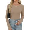 imageXIEERDUO Long Sleeve Thermal Shirt for Women Fleece Slim Fit Tops Crewneck Basic TShirts with Thumb Holes Fall Fashion 2025Khaki