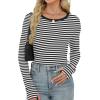 imageXIEERDUO Long Sleeve Thermal Shirt for Women Fleece Slim Fit Tops Crewneck Basic TShirts with Thumb Holes Fall Fashion 2025Stripeblack  White
