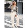 imageXIEERDUO Lounge Sets for Women 2 Piece V Neck Button Matching Sweatsuit Loungewear Fall Outfits Fashion Clothing PajamasStripes Apricot