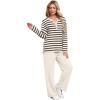 imageXIEERDUO Lounge Sets for Women 2 Piece V Neck Button Matching Sweatsuit Loungewear Fall Outfits Fashion Clothing PajamasStripes Apricot