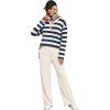 imageXIEERDUO Lounge Sets for Women 2 Piece V Neck Button Matching Sweatsuit Loungewear Fall Outfits Fashion Clothing PajamasStripes Navy