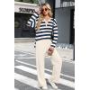 imageXIEERDUO Lounge Sets for Women 2 Piece V Neck Button Matching Sweatsuit Loungewear Fall Outfits Fashion Clothing PajamasStripes Navy