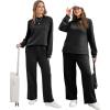 imageXIEERDUO Womens Side Slit Lounge Sets 2 Piece Outfits Mock Neck Tracksuit Fashion Sweatsuit Wide Leg Loungewear S3XLA Black