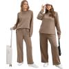 imageXIEERDUO Womens Side Slit Lounge Sets 2 Piece Outfits Mock Neck Tracksuit Fashion Sweatsuit Wide Leg Loungewear S3XLA Khaki